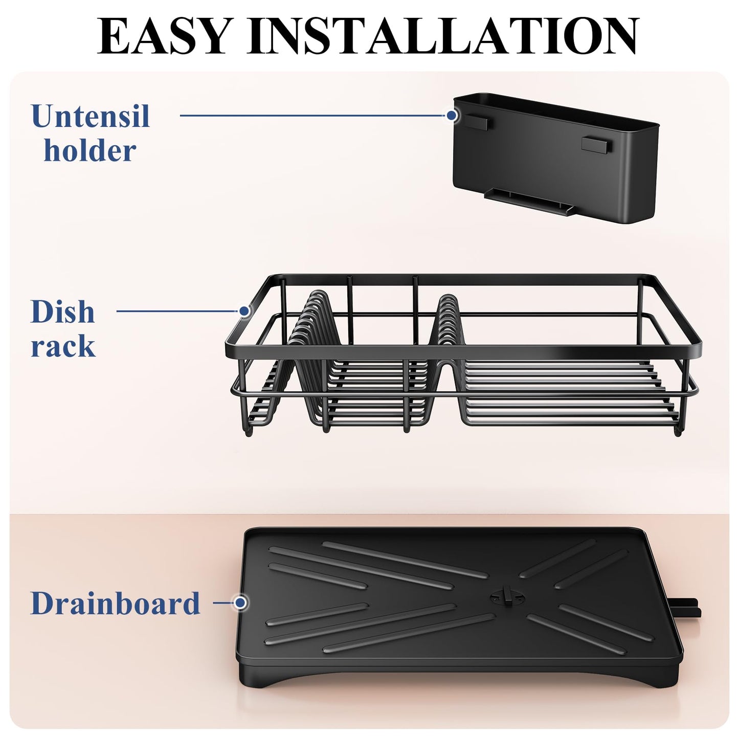 Dish Drying Rack for Kitchen Counter - Large Dish Rack with Drainboard, Rustproof Dish Drainer with Utensil Holder for Sink