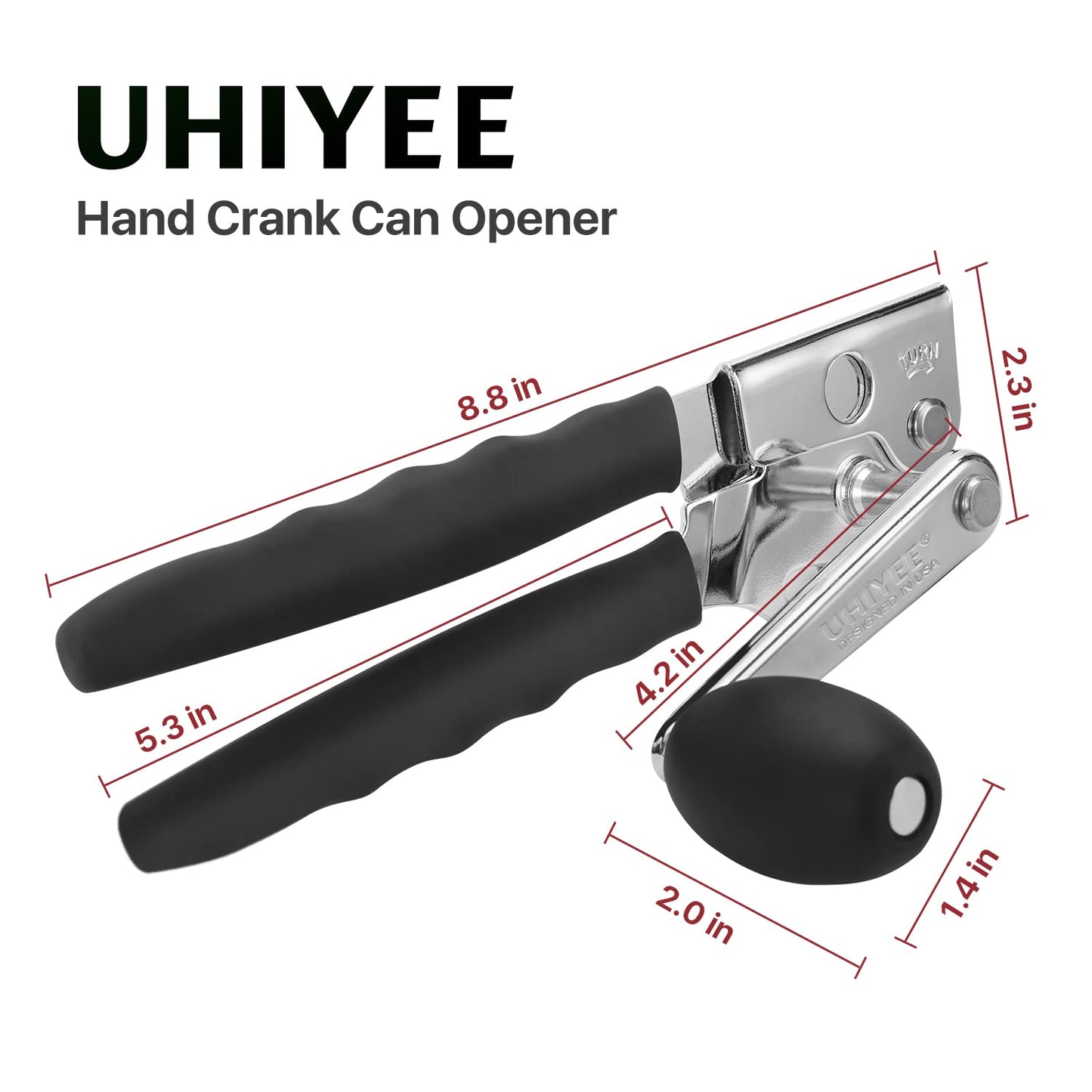 Commercial can opener, hand cranked can opener, manual heavy-duty, equipped with comfortable extra long handle, extra large knob, large handle, easy to open large cans