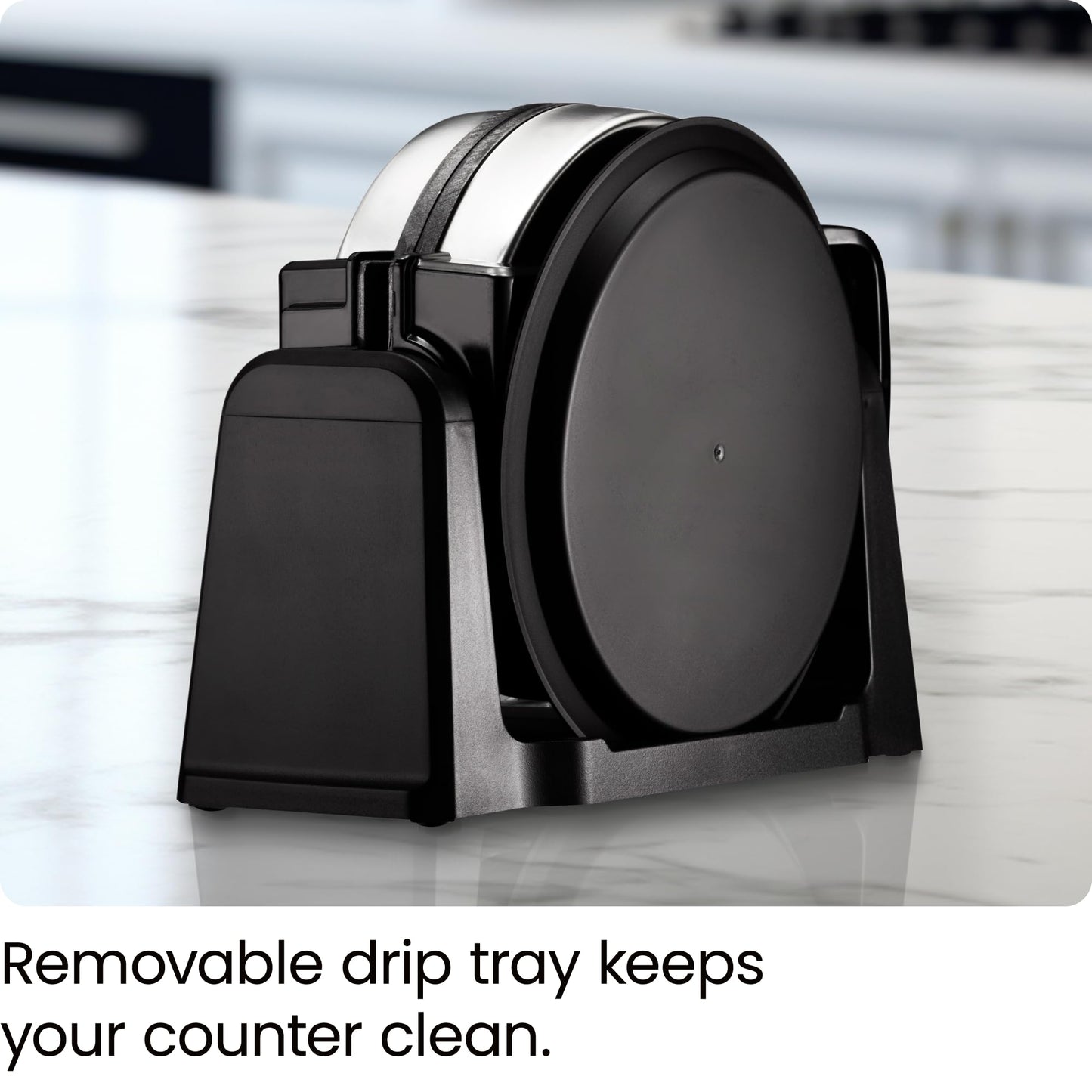 Rotating Belgian Waffle Maker, 180° Flip Iron w/ Non-Stick Plates, Adjustable Timer, Locking Lid, & Drip Plate, Space Saving Storage, Mess-Free Breakfast, Stainless Steel