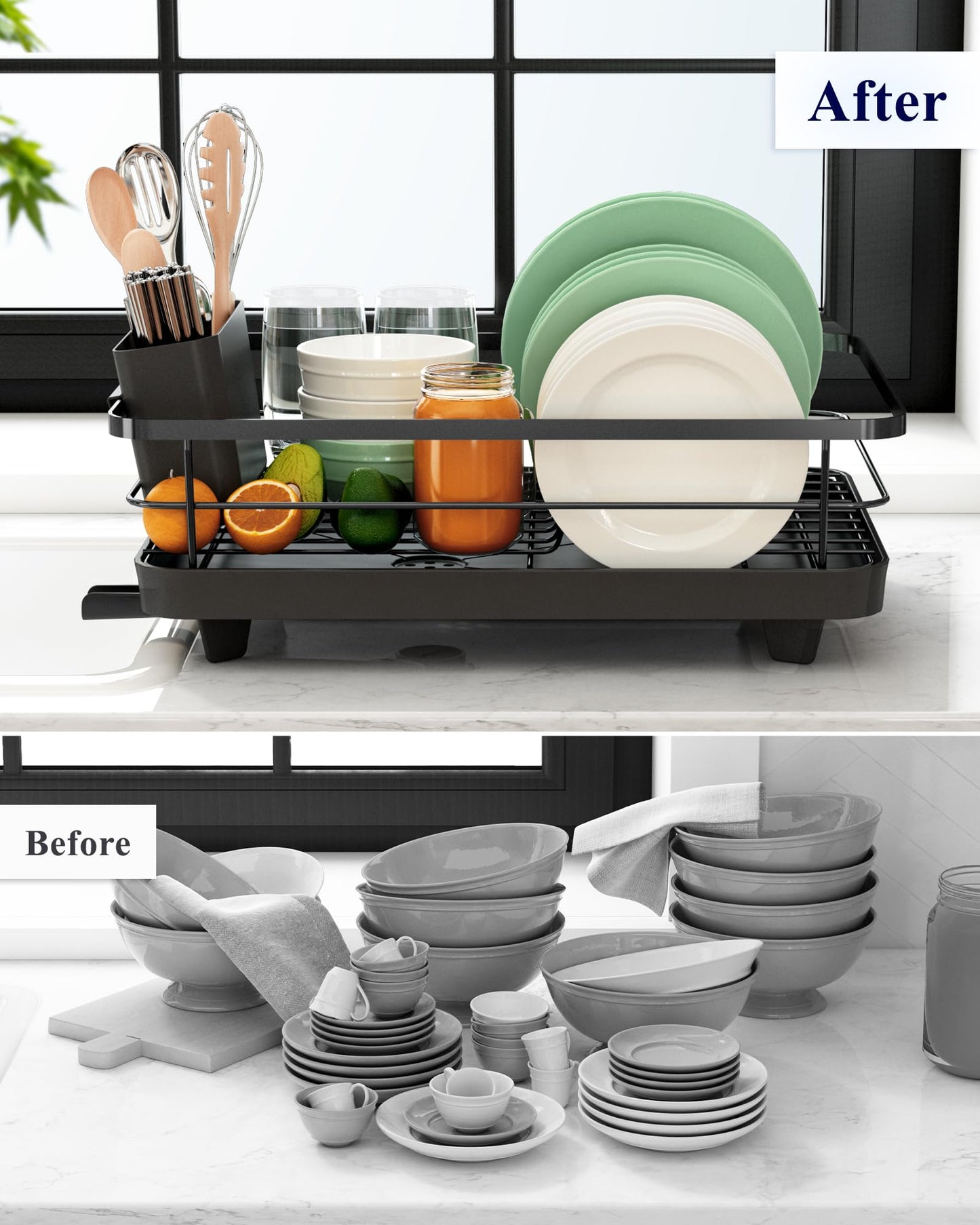 Dish Drying Rack for Kitchen Counter, Stainless Steel Sink Organization and Storage Essentials with Cutlery Holder, Home and Appartment Decor, 12''W x 15.5''L