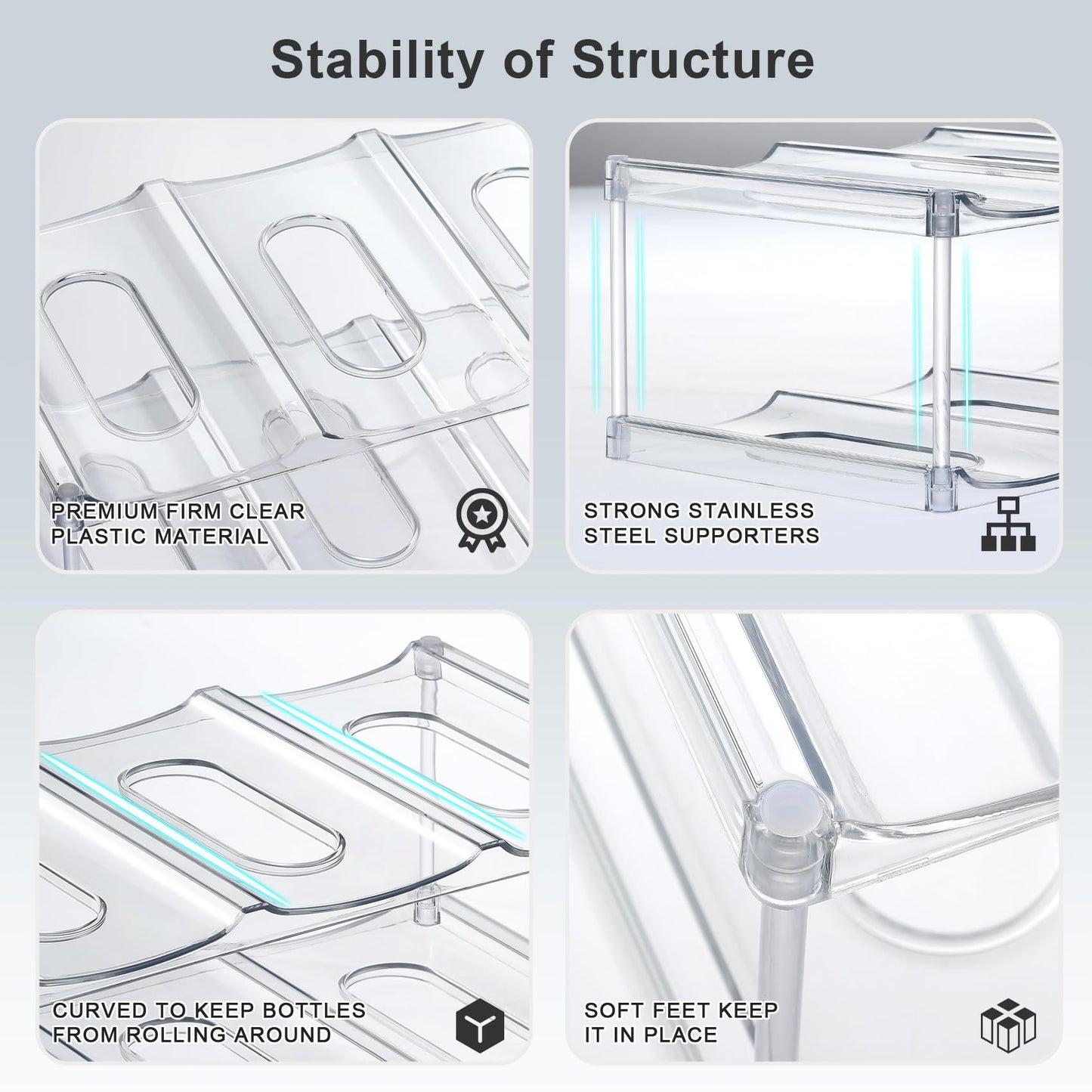 LARGER Compartment - 3 Tier Stackable Water Bottle Organizer Holder - for Stanley 40oz & Others' Large Tumbler - Clear Wine Rack, 12 Cup Bottle Holder for Cabinet Home Countertop Fridge Pantry Shelf