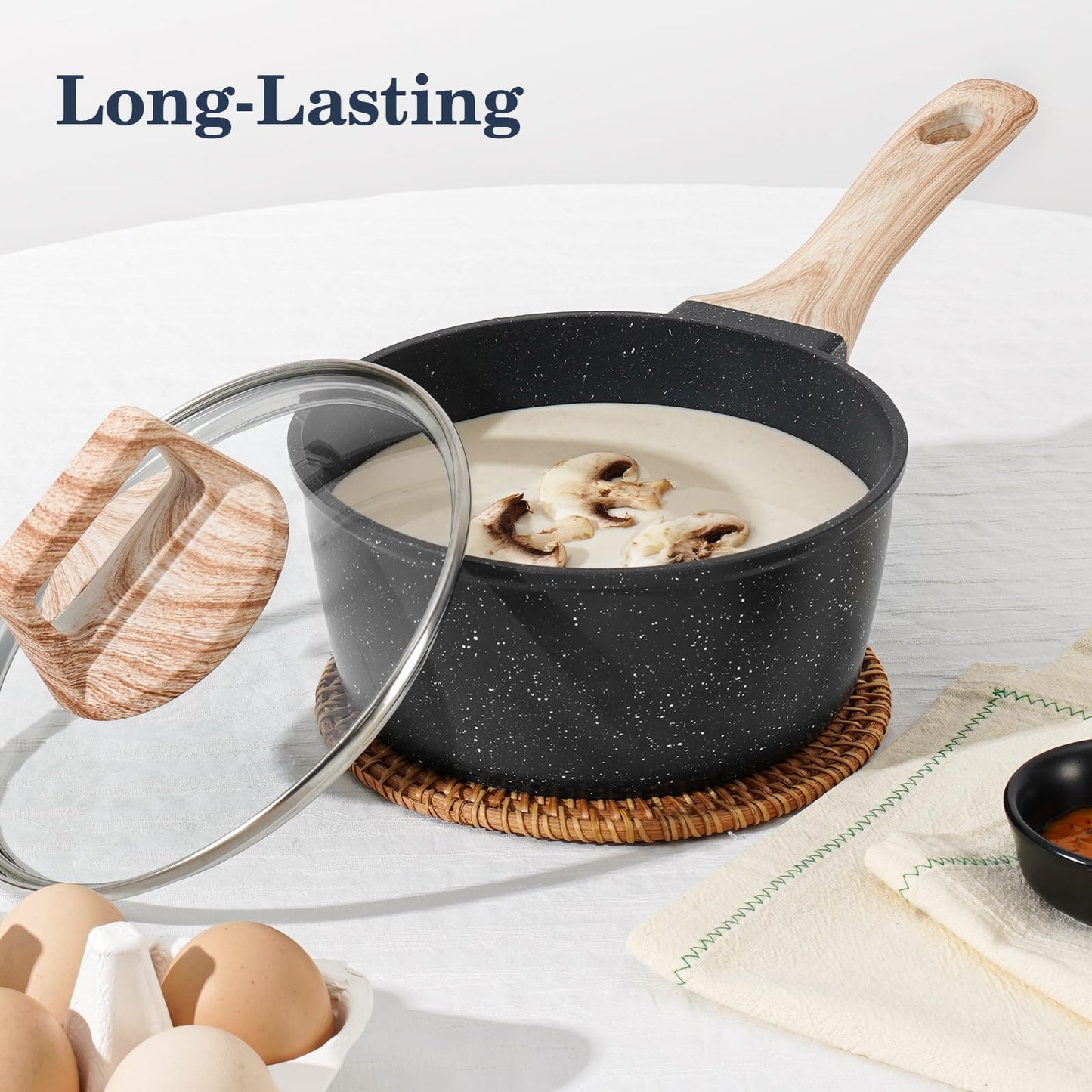 12 Pcs Pots and Pans Set, Nonstick Cookware Sets Black Granite Induction Cookware, Non-toxic Healthy Non Stick Kitchen Cooking Set with Frying Pans Set, Saucepans,Steamer