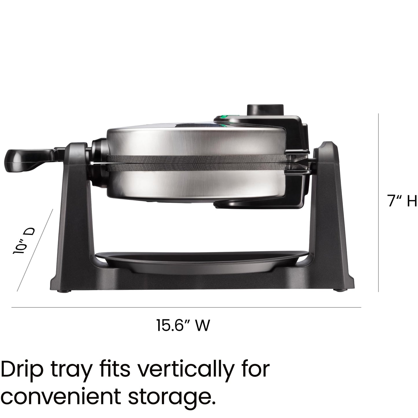 Rotating Belgian Waffle Maker, 180° Flip Iron w/ Non-Stick Plates, Adjustable Timer, Locking Lid, & Drip Plate, Space Saving Storage, Mess-Free Breakfast, Stainless Steel